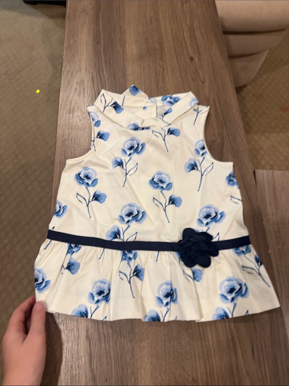 Janie and Jack White Dress Top with Blue Floral Accents